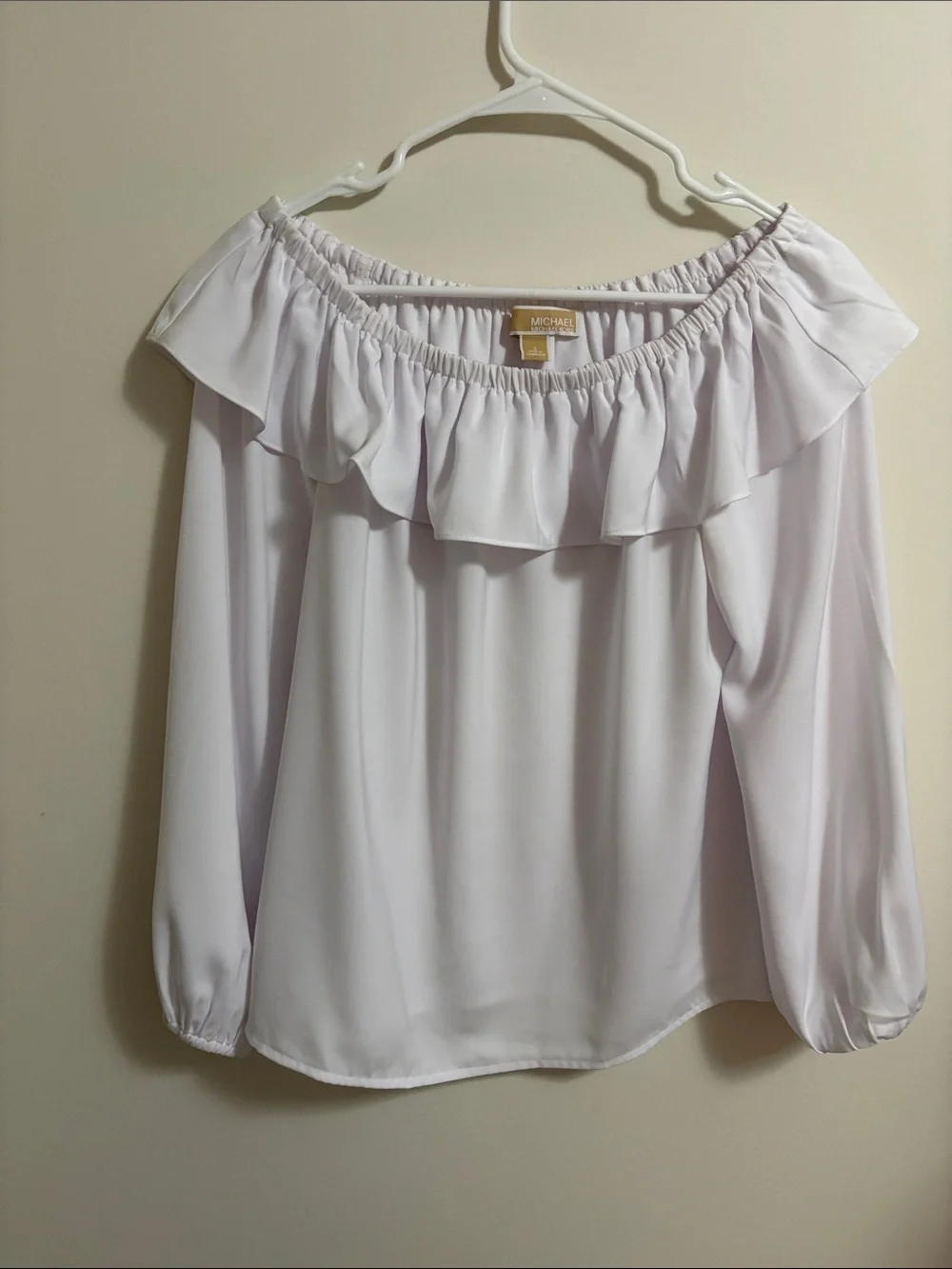 Michael Kors White Off-Shoulder Ruffle Blouse